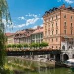 Ljubljana old town and Ljubljana river